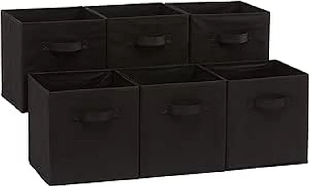 Amazon Basics Collapsible Fabric Storage Cubes Organizer with Handles, 10.5x10.5x11, Black - Pack of 6