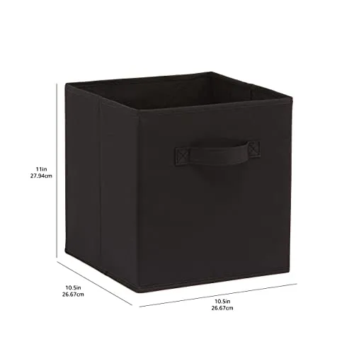 Amazon Basics Collapsible Fabric Storage Cubes Organizer with Handles, 10.5x10.5x11, Black - Pack of 6