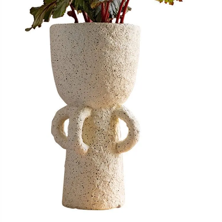 Artisanal Vintage Tall Cement Vase with Breathable Design