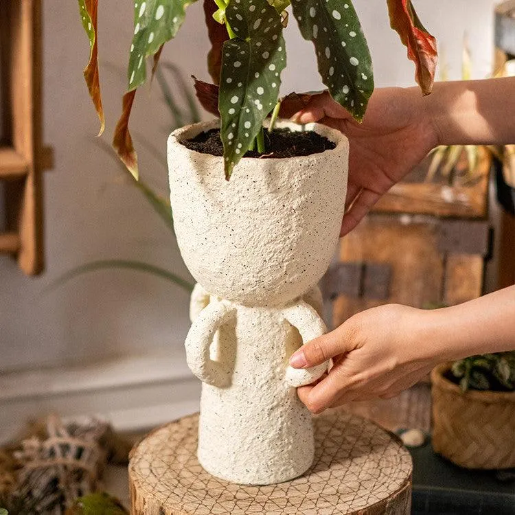 Artisanal Vintage Tall Cement Vase with Breathable Design