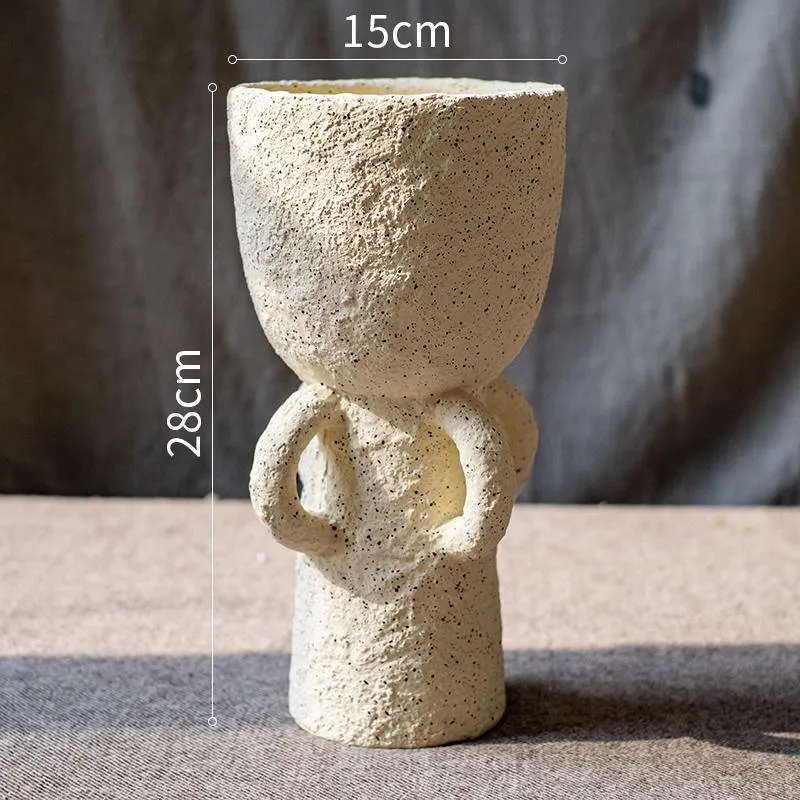 Artisanal Vintage Tall Cement Vase with Breathable Design