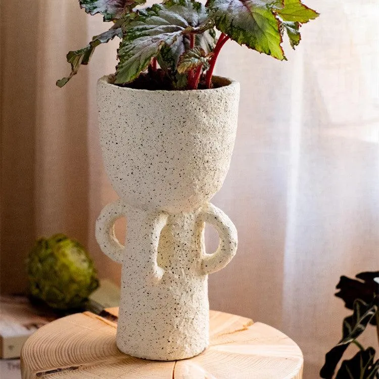 Artisanal Vintage Tall Cement Vase with Breathable Design