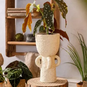 Artisanal Vintage Tall Cement Vase with Breathable Design