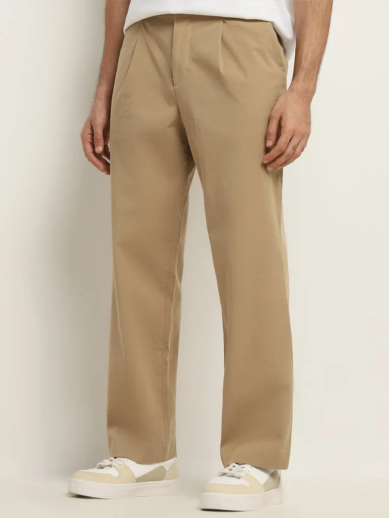 Ascot Beige Relaxed-Fit Mid-Rise Cotton Chinos