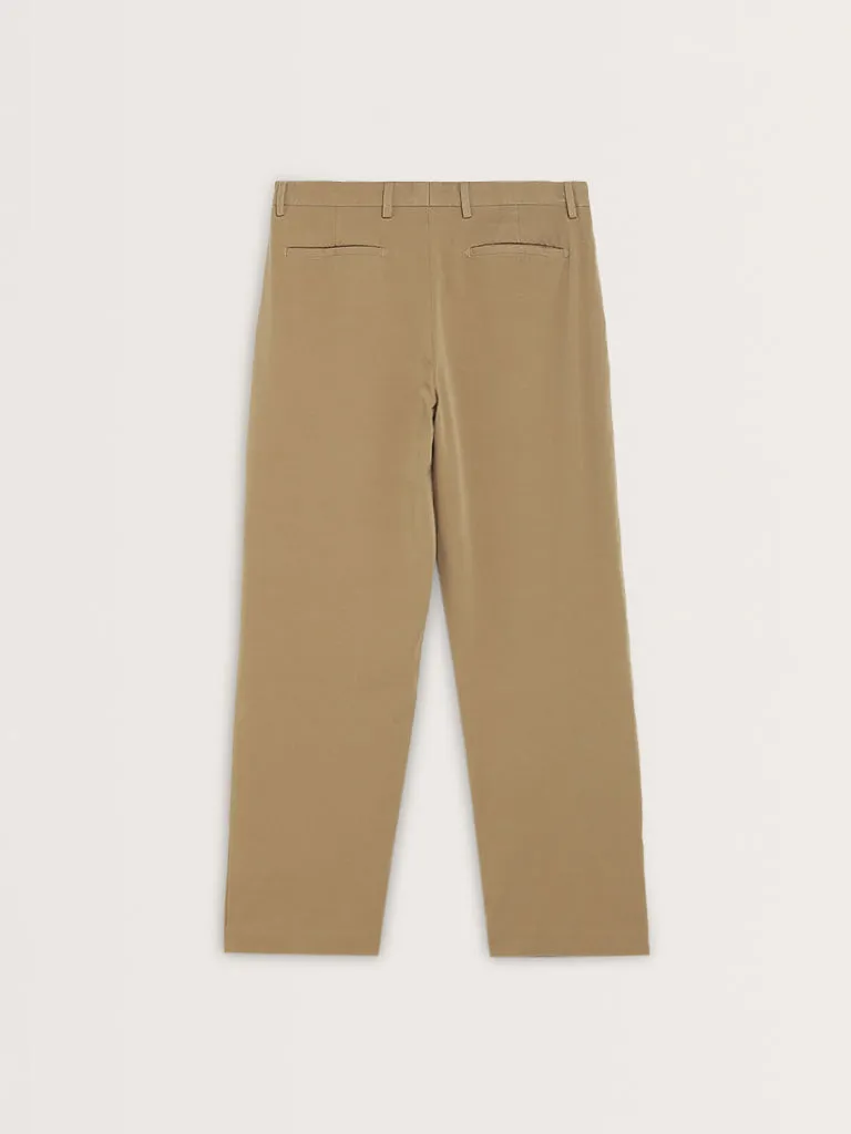 Ascot Beige Relaxed-Fit Mid-Rise Cotton Chinos