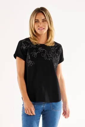 Betty Basics Hailey Short Sleeve Tee Black Embellished