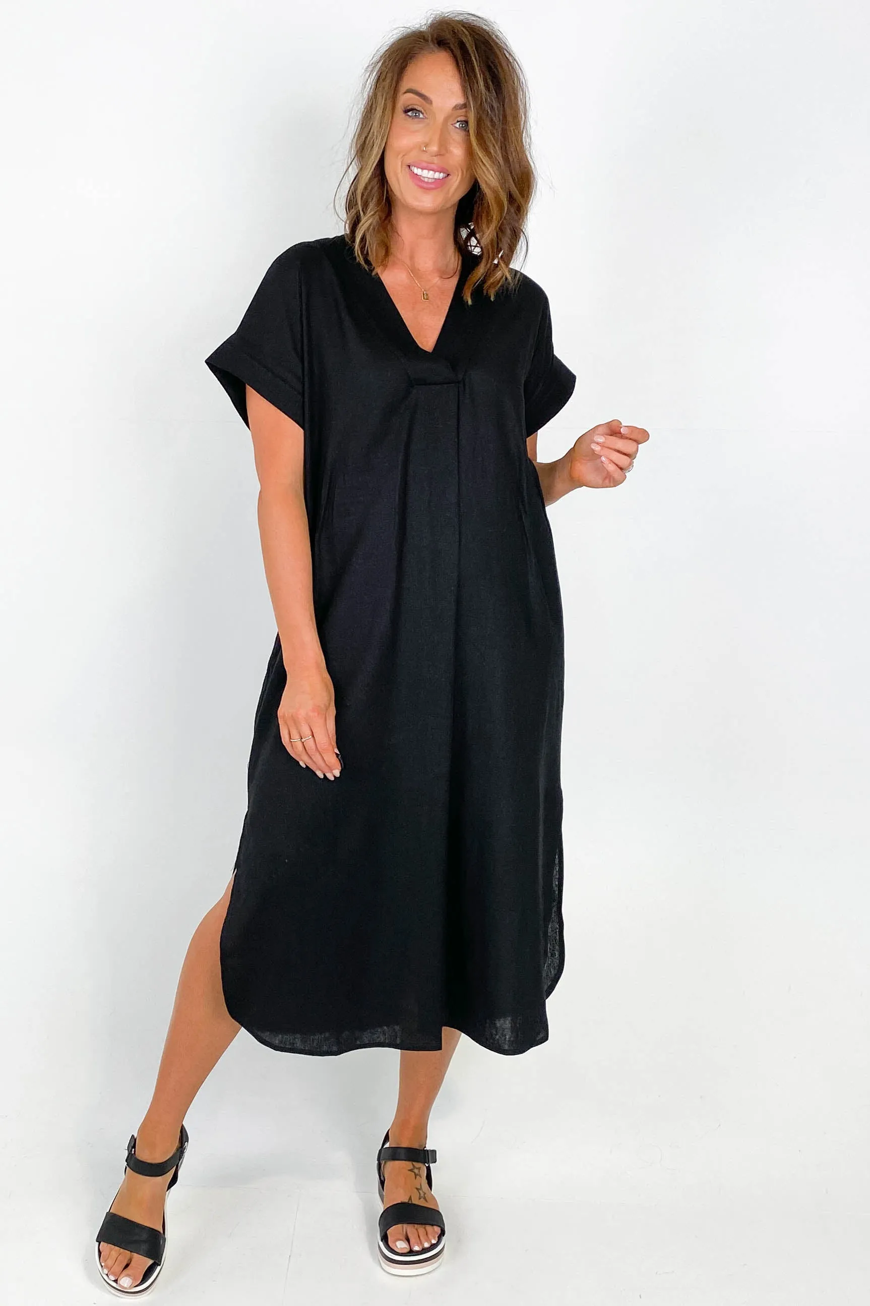 Betty Basics Roma Linen Dress Black