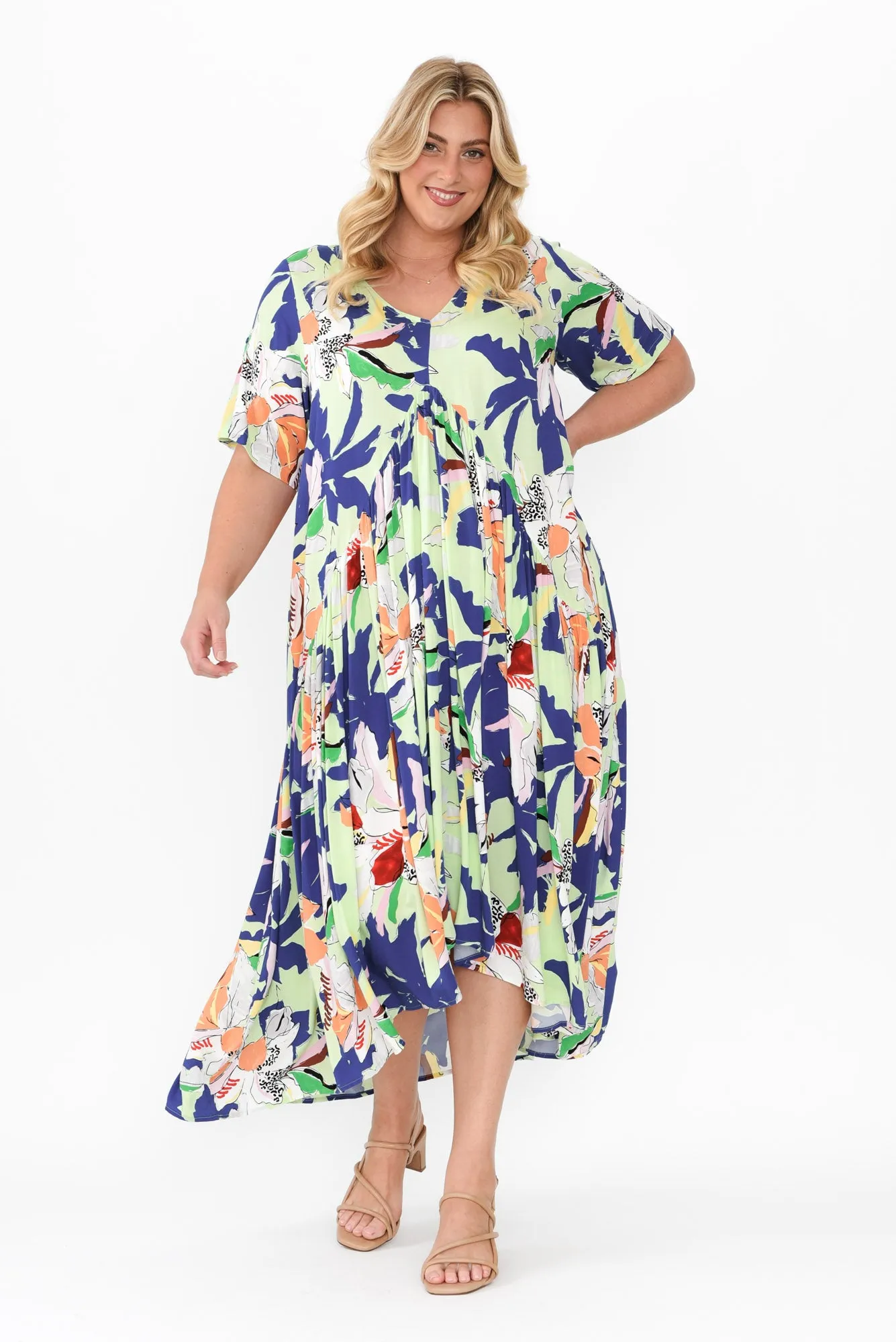 Blue Floral Peak Maxi Dress