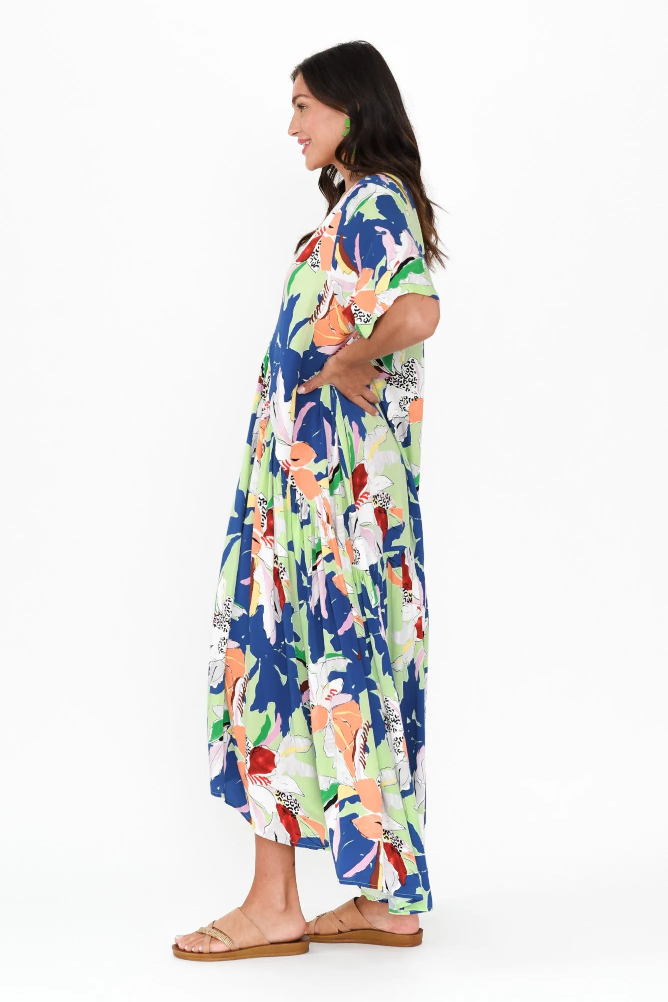 Blue Floral Peak Maxi Dress