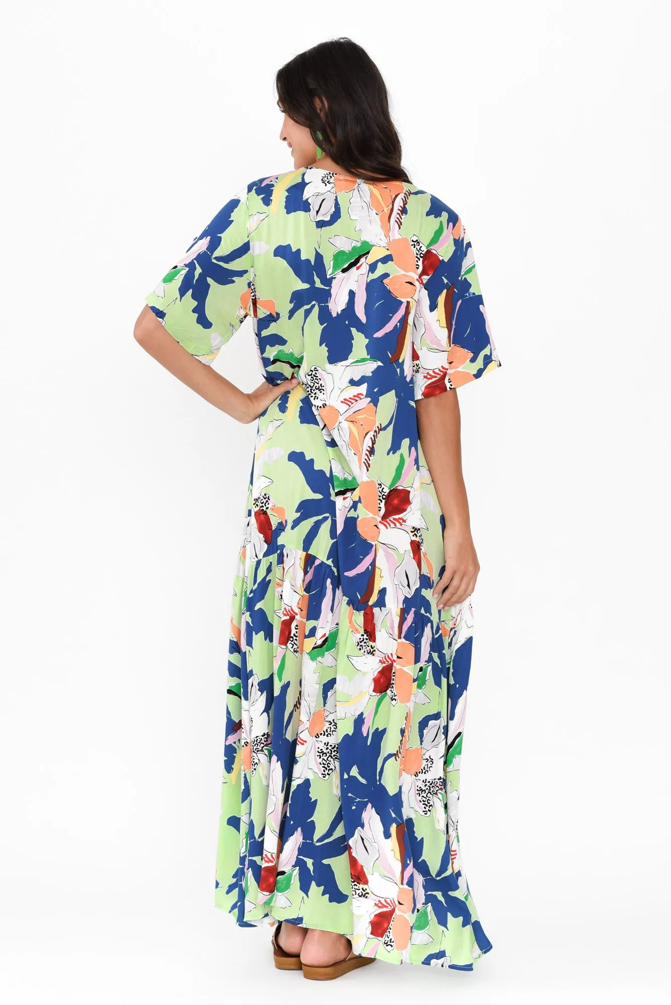 Blue Floral Peak Maxi Dress