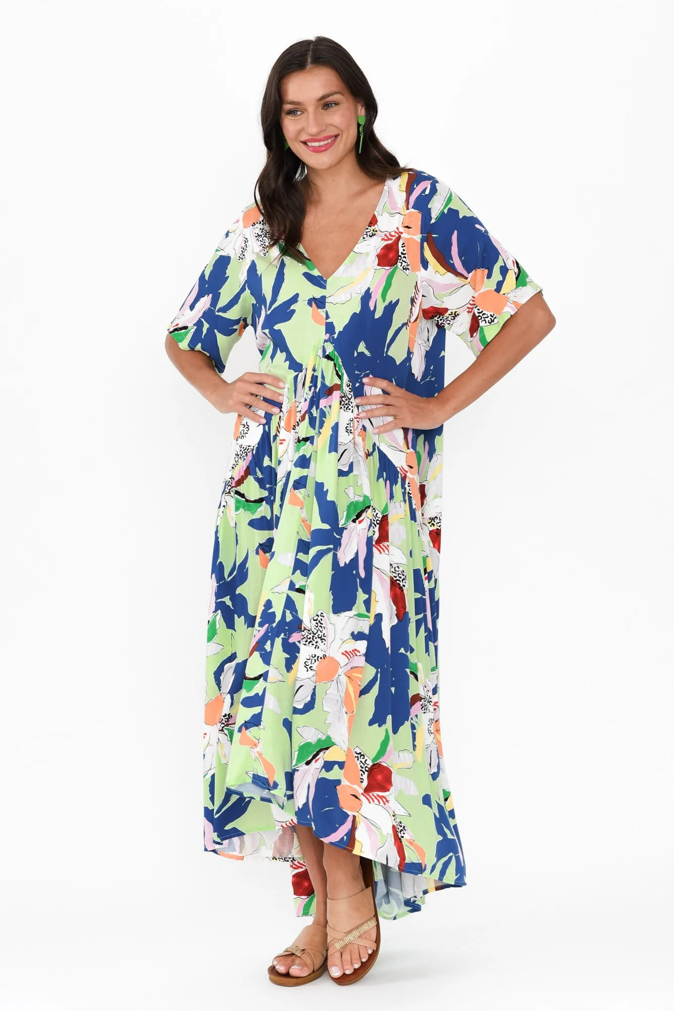 Blue Floral Peak Maxi Dress