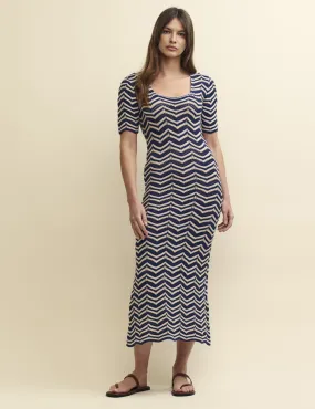 Blue Wavy Stripe Knitted Midi Dress