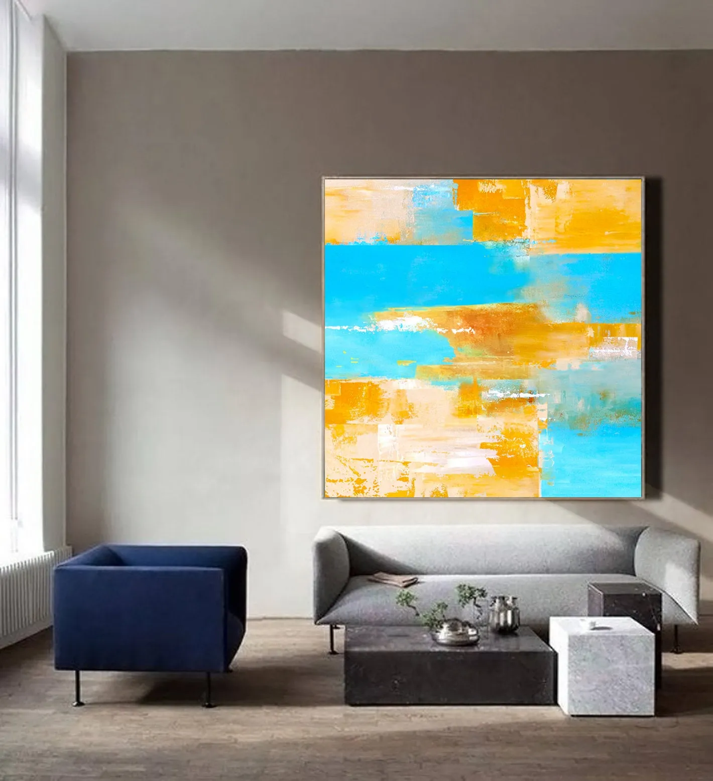 Blue Yellow Abstract Painting Abstract Canvas Wall Art Np008