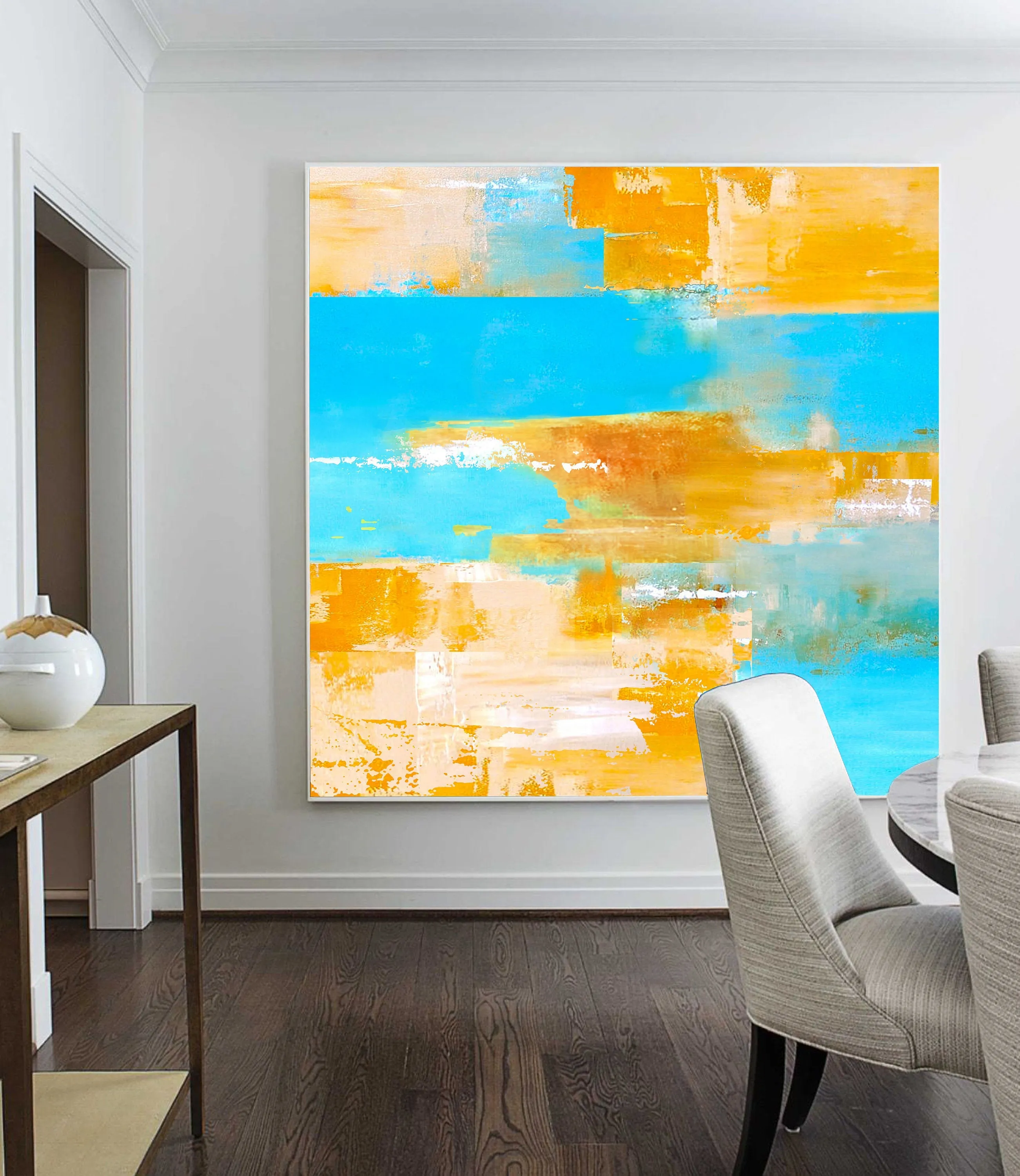 Blue Yellow Abstract Painting Abstract Canvas Wall Art Np008