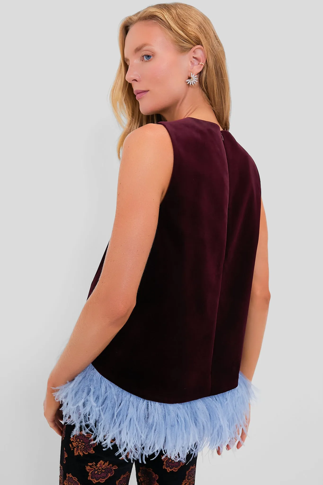 Bourdeaux Solid La Scala Top with Feathers