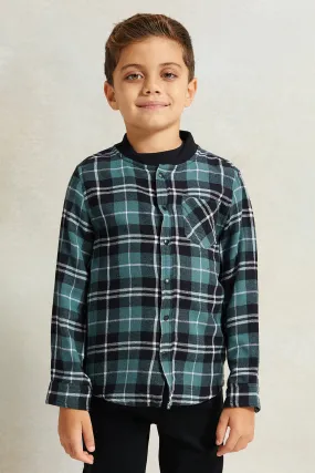 Boys Green And Black Check Shirt Flannel With T-Shirt Set