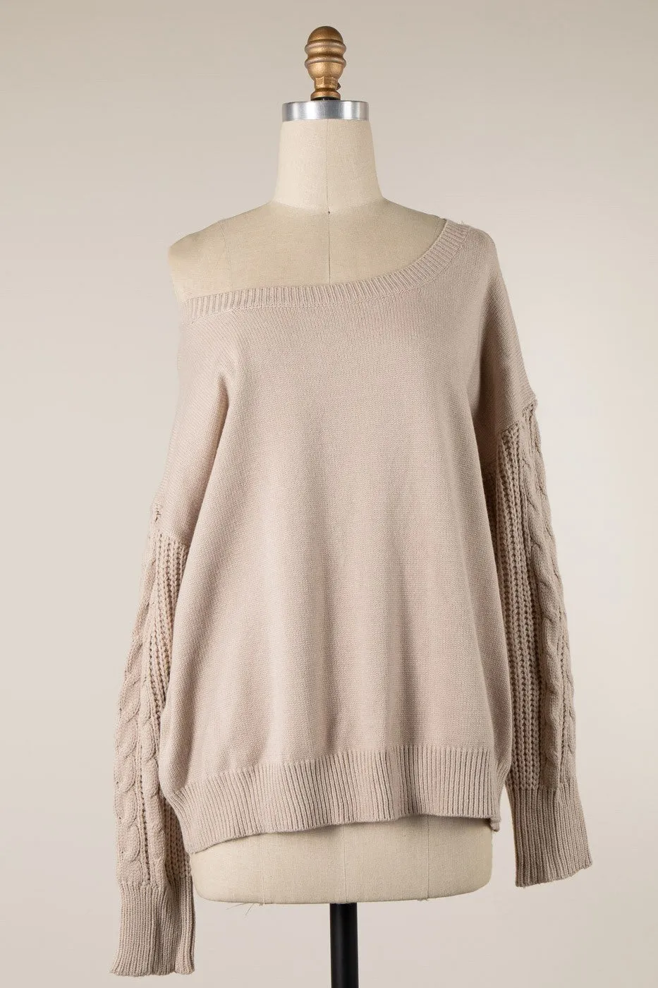 CABLE BRAID SLEEVES KNIT SWEATER 1 PACK