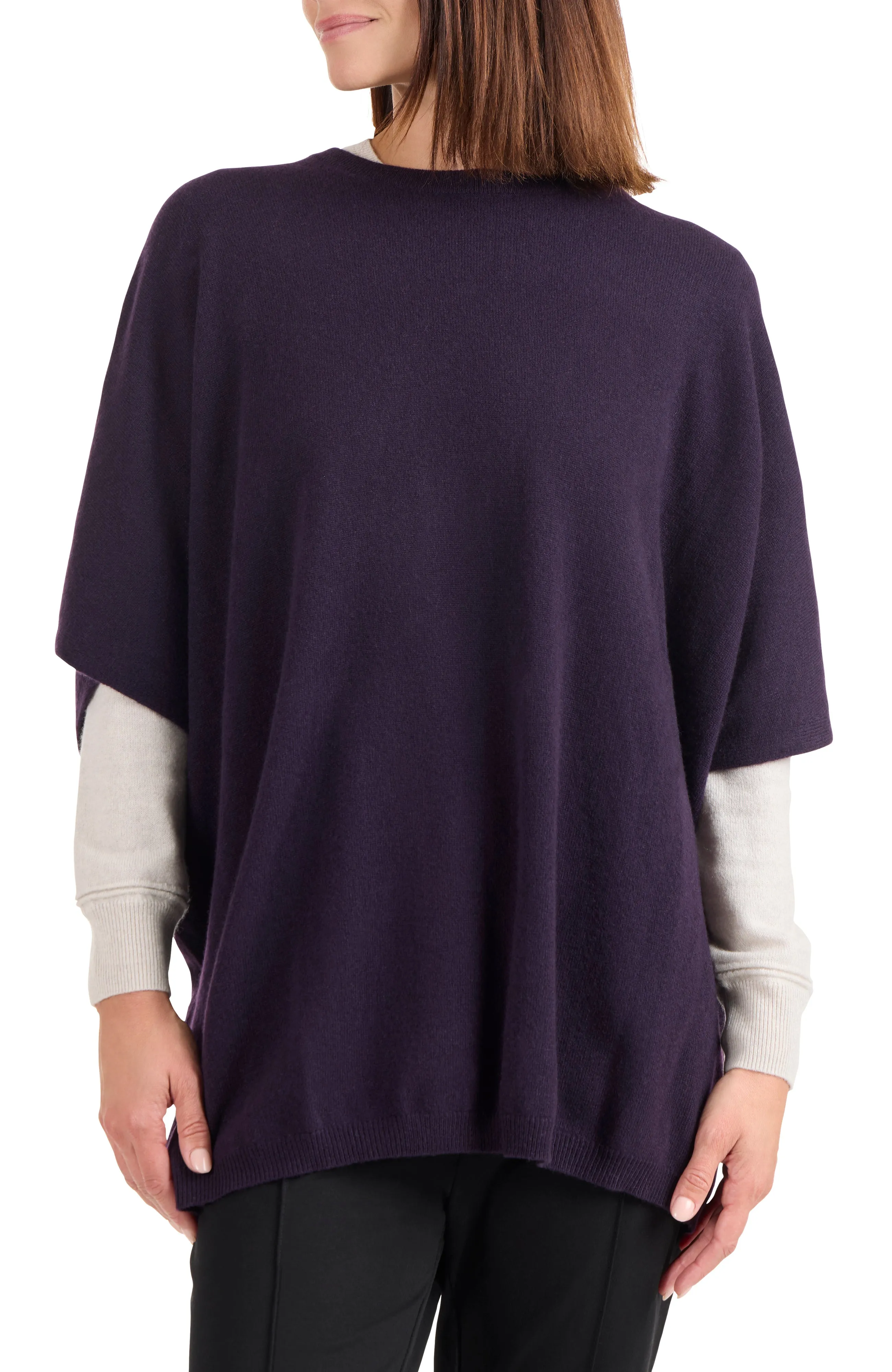 CASHMERE KNIT CREW NECK PONCHO