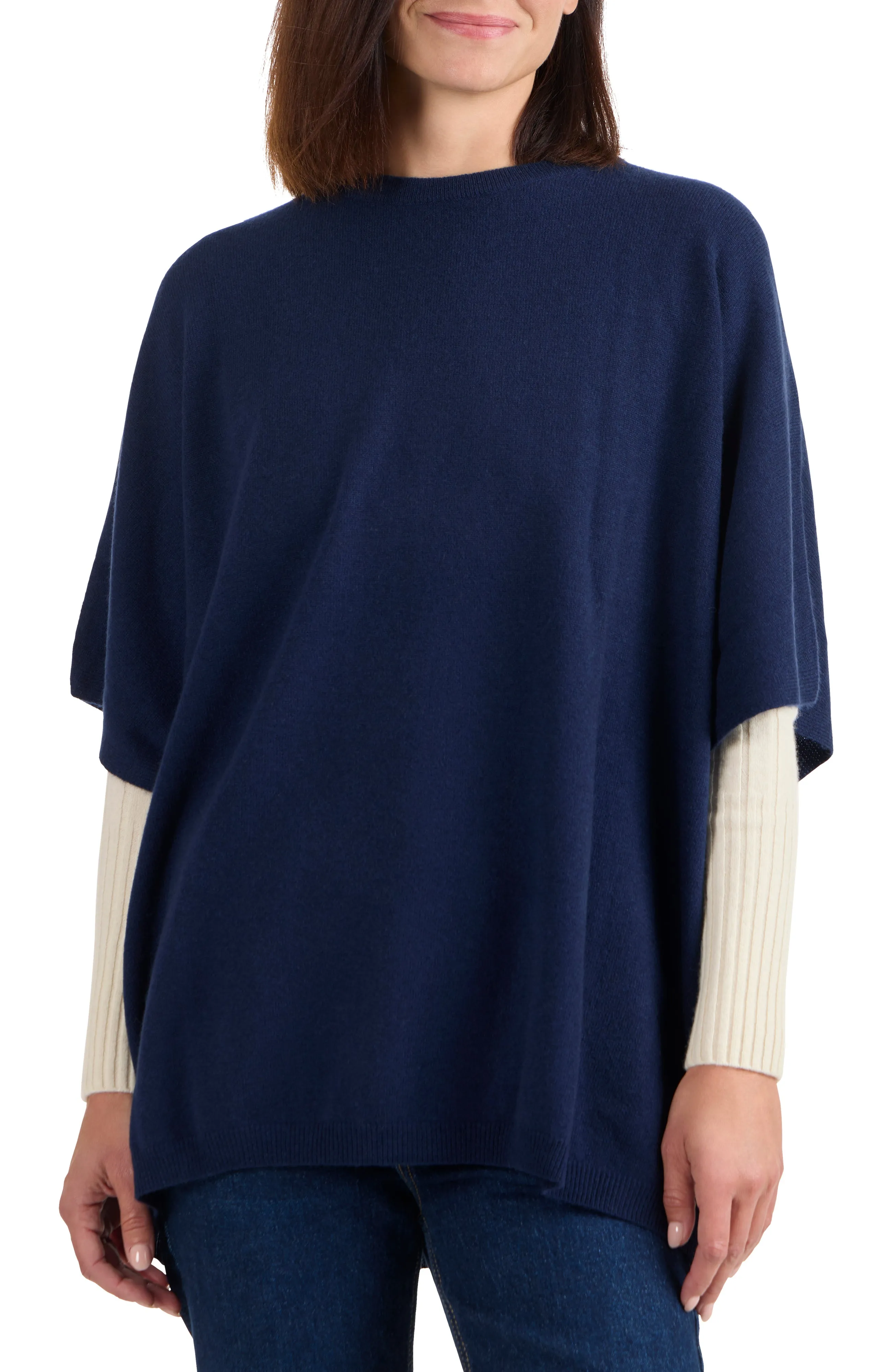 CASHMERE KNIT CREW NECK PONCHO