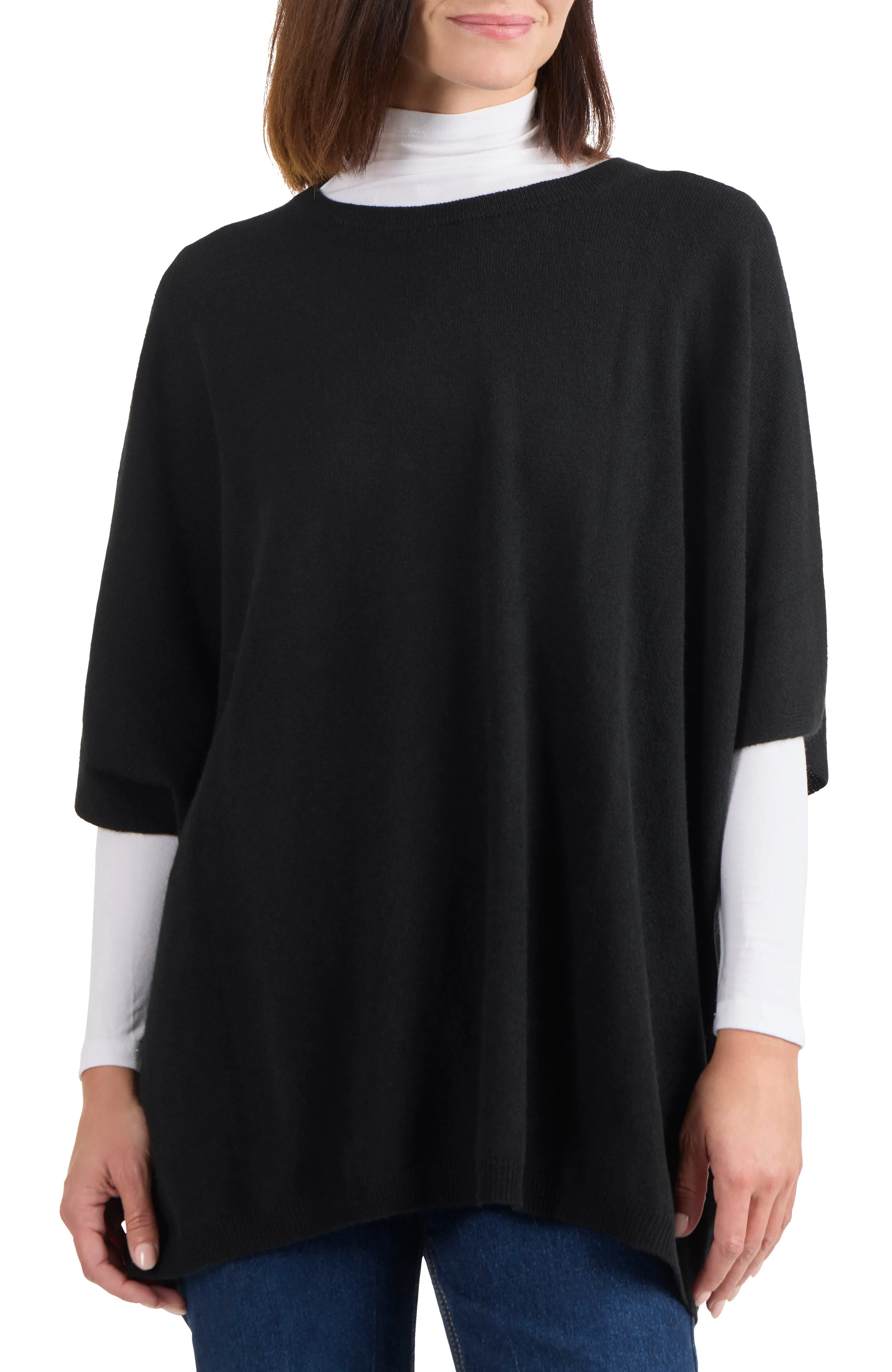 CASHMERE KNIT CREW NECK PONCHO