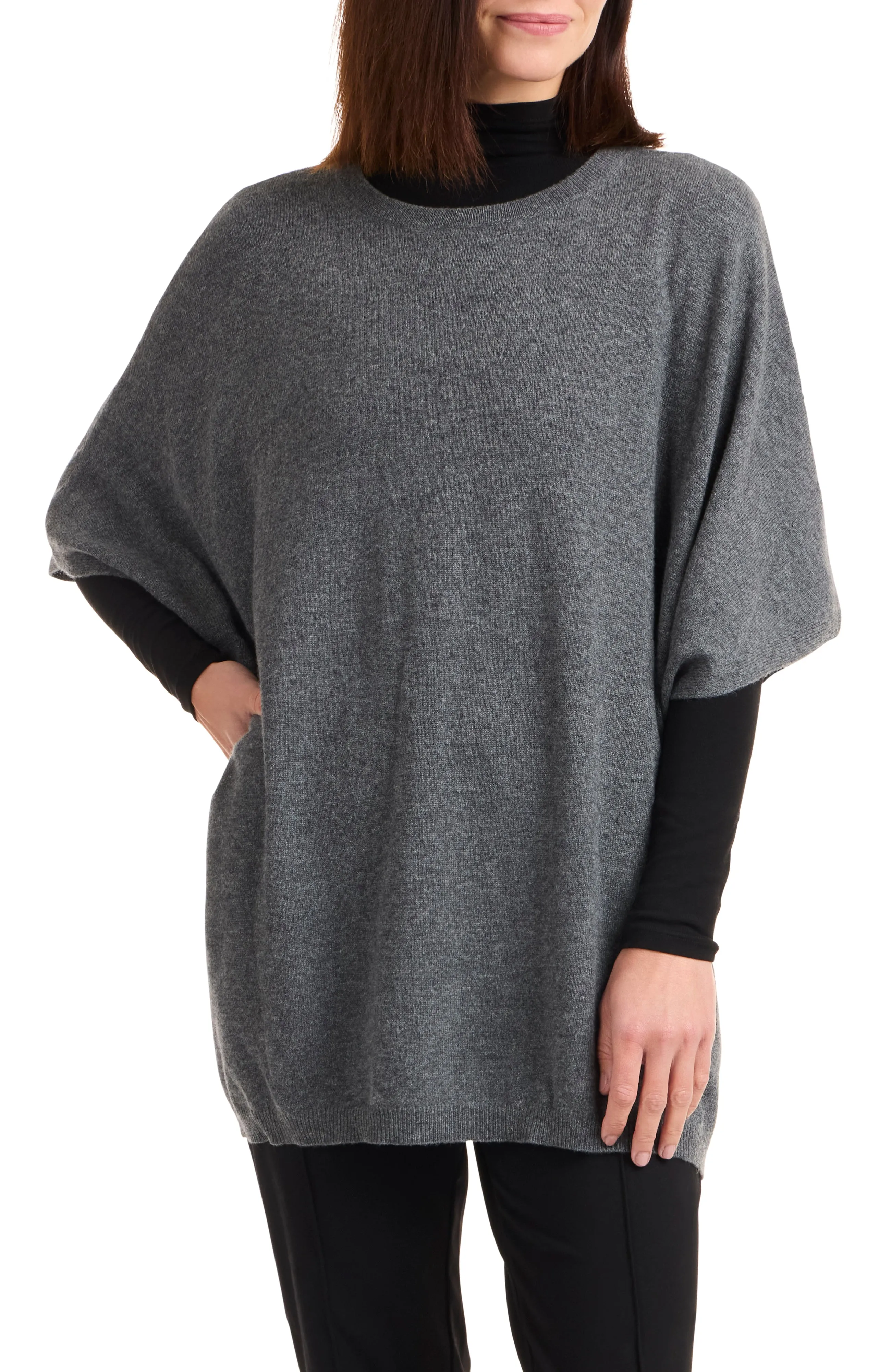 CASHMERE KNIT CREW NECK PONCHO