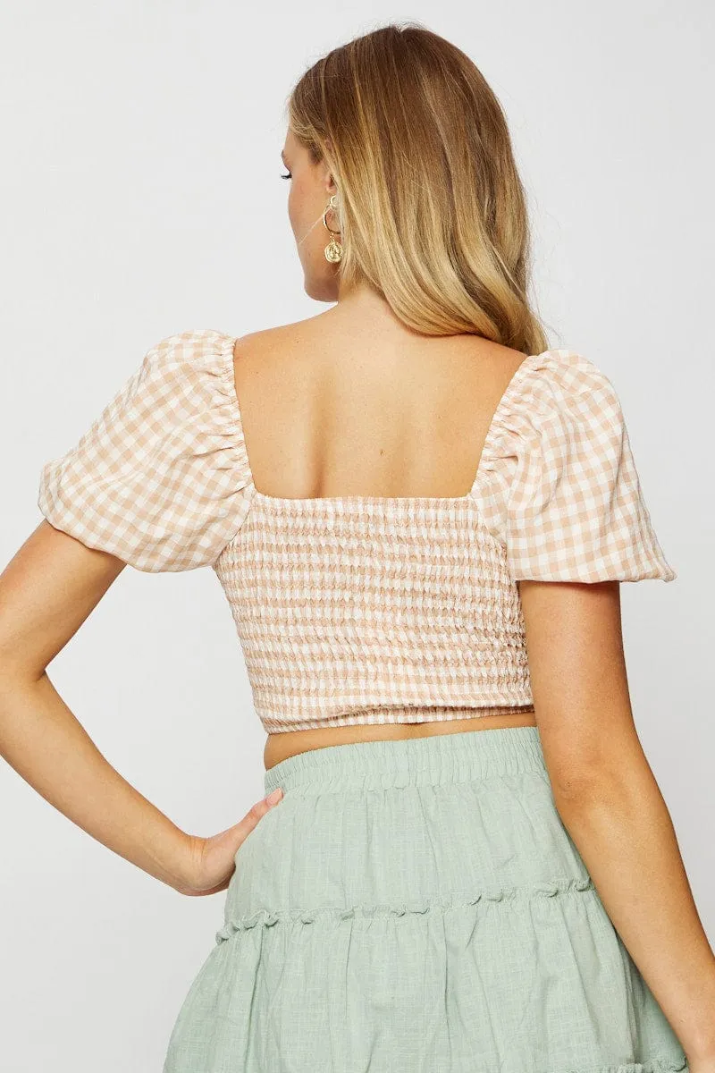 Check Crop Top Long Sleeve Sweetheart