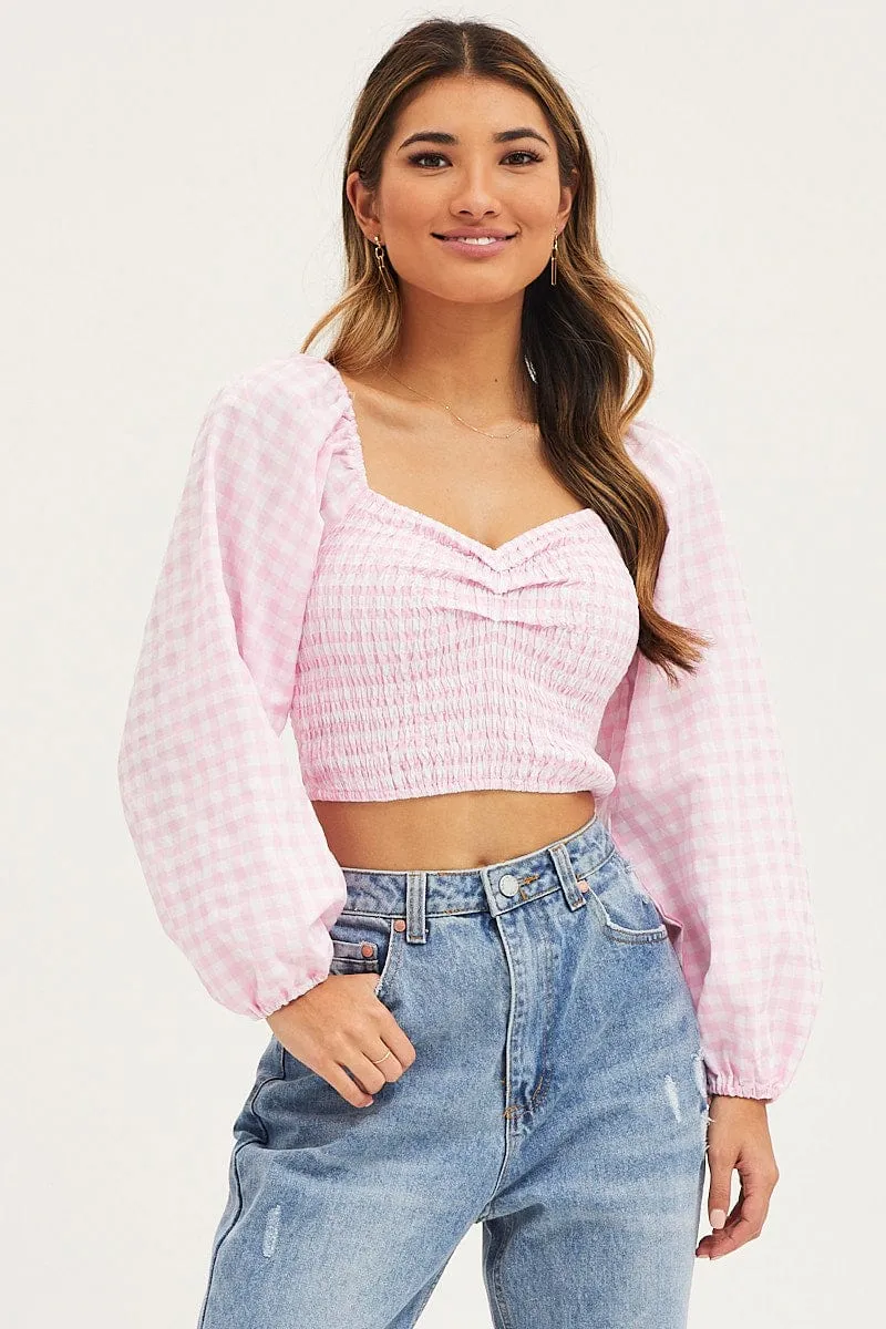 Check Crop Top Long Sleeve