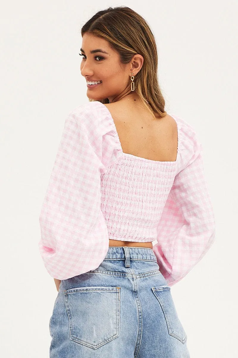 Check Crop Top Long Sleeve