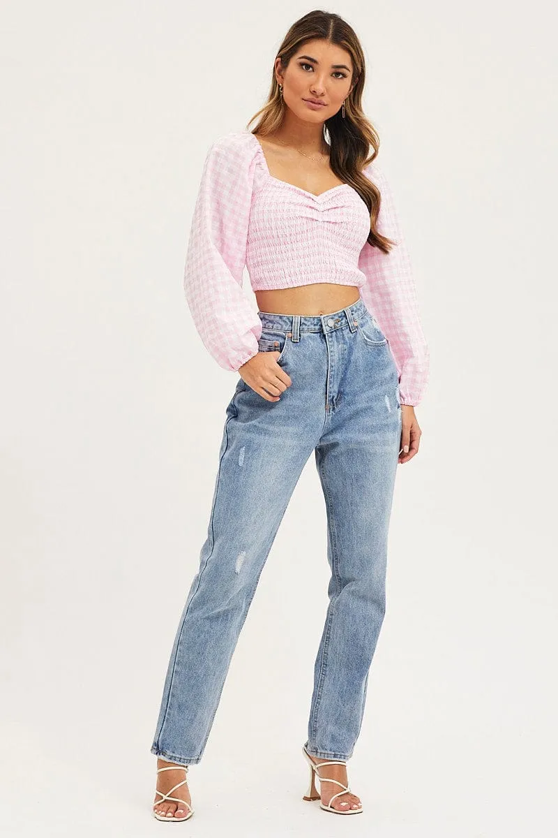 Check Crop Top Long Sleeve