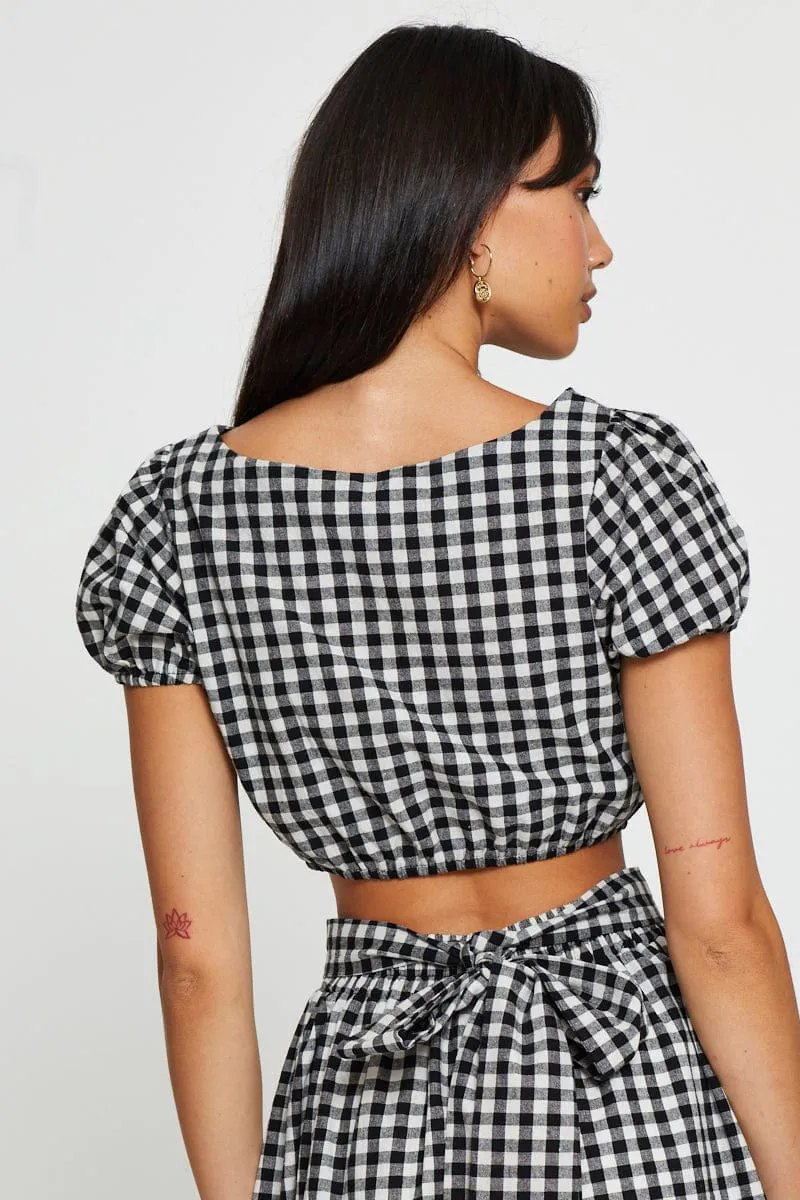 Check Crop Top Short Sleeve