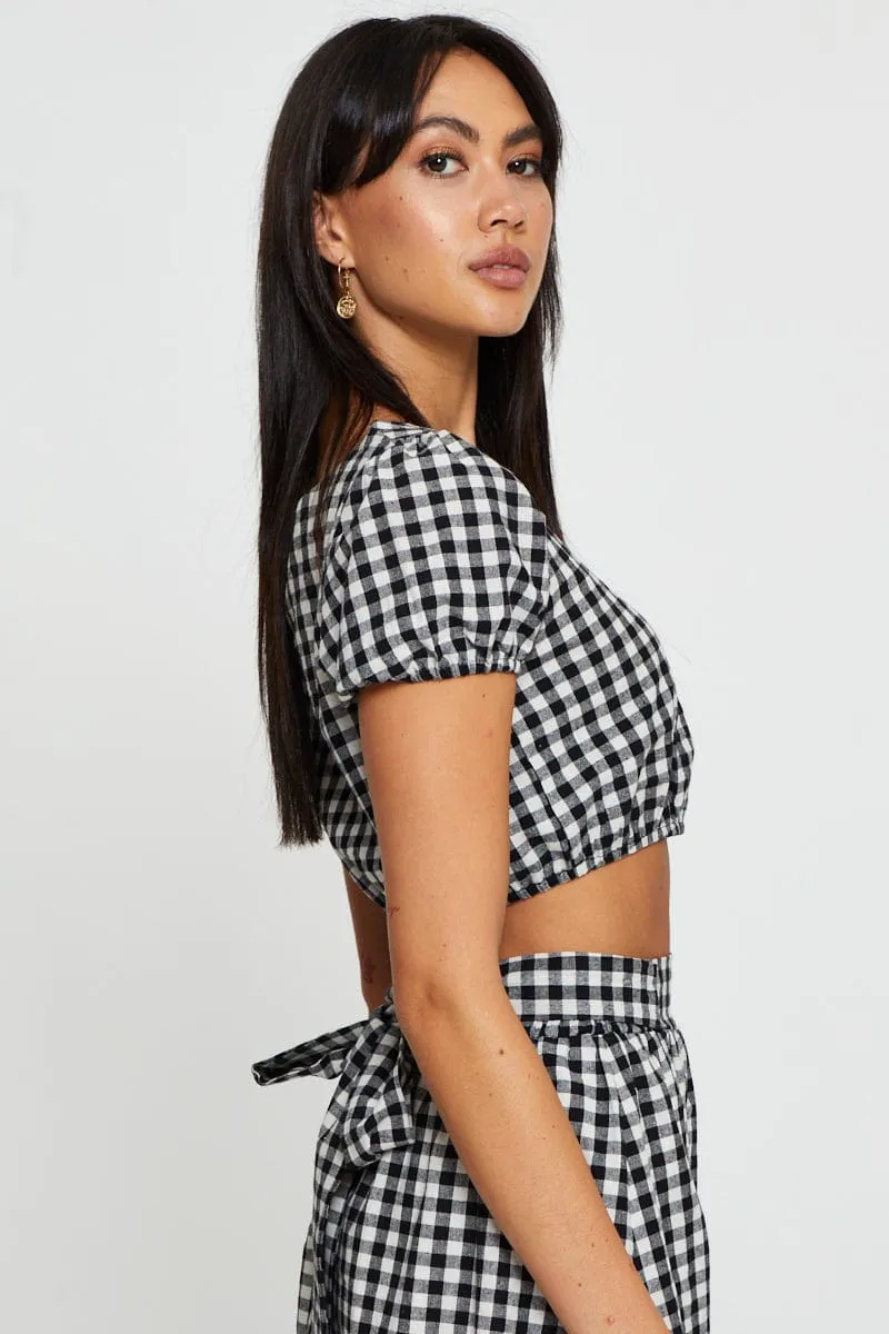 Check Crop Top Short Sleeve