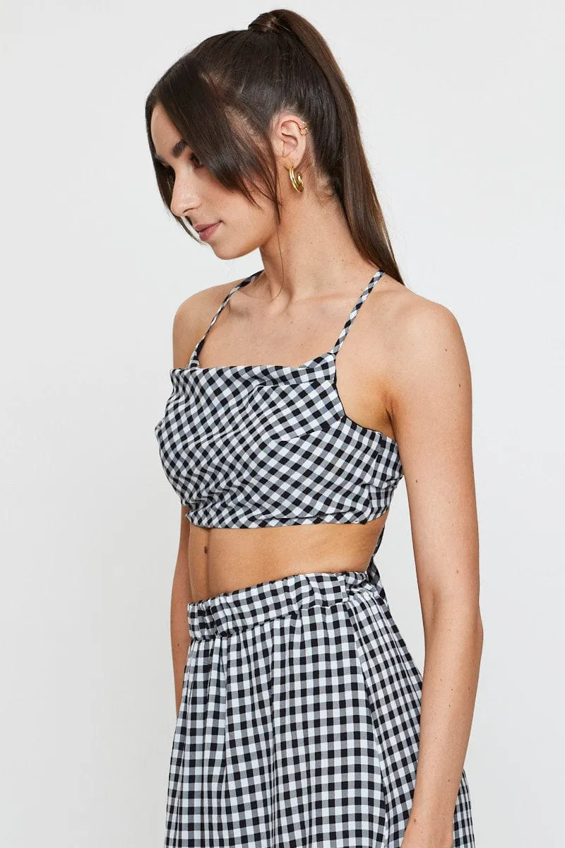 Check Singlet Top Sleeveless Crop