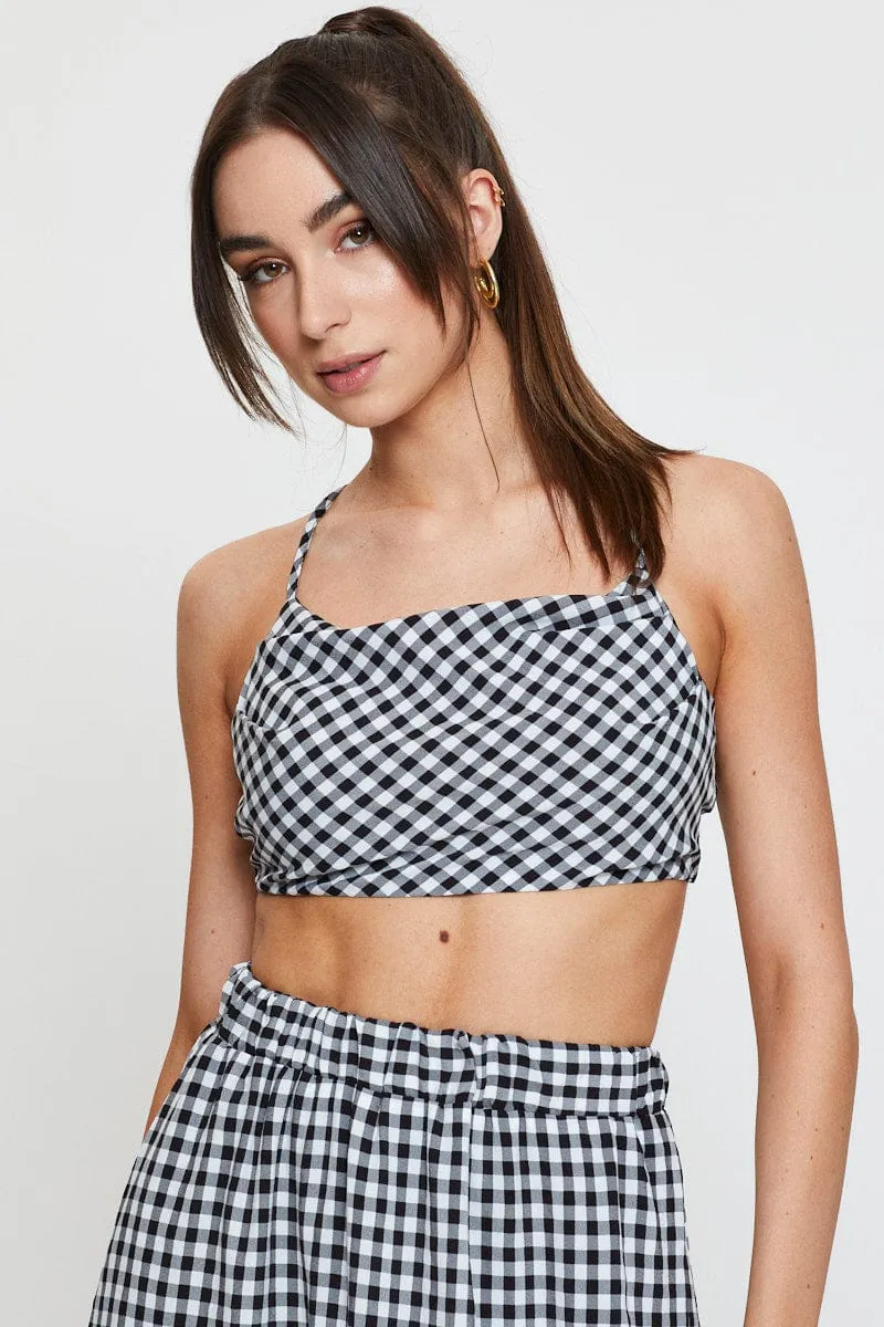 Check Singlet Top Sleeveless Crop