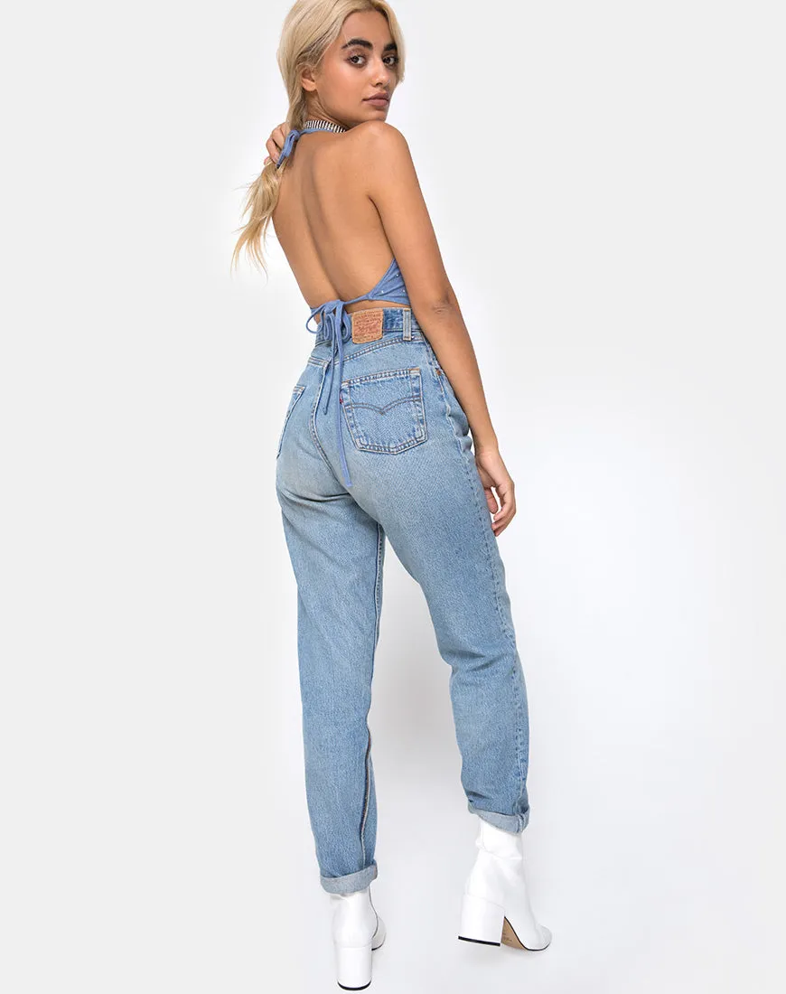 Dyla Crop Top in Blue Denim Hot Fix