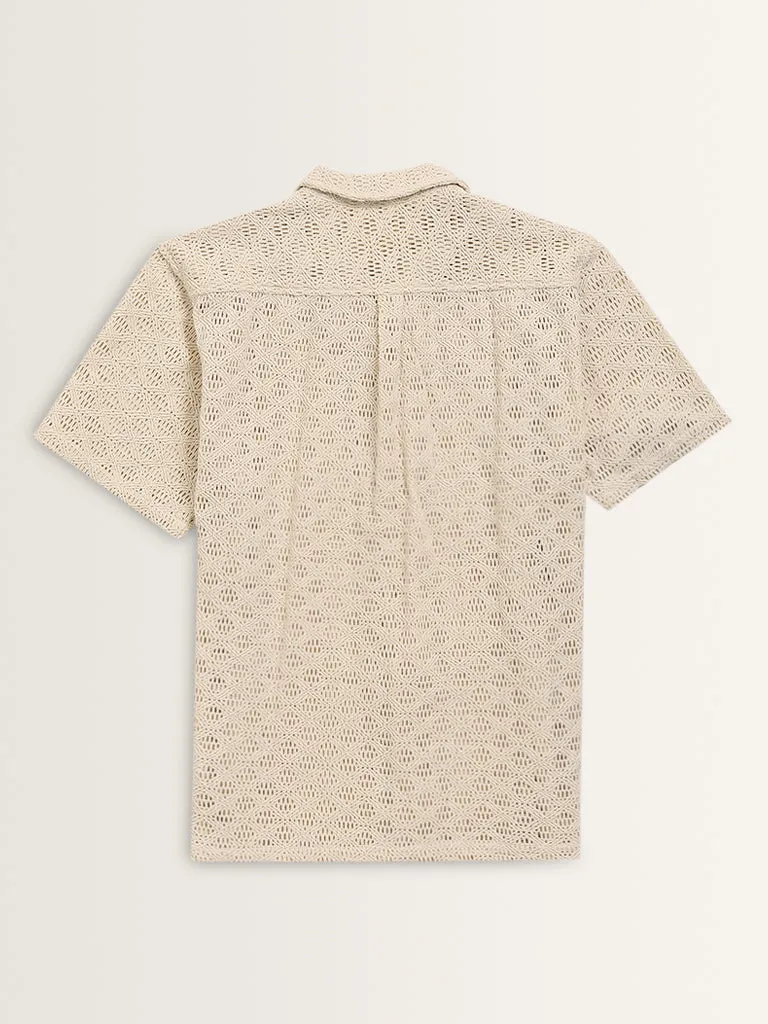 ETA Beige Crochet Detailed Relaxed-Fit Cotton Shirt