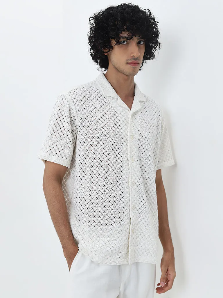 ETA White Crochet Resort-Fit Cotton Shirt