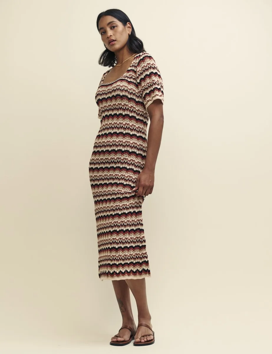 Fearne Cotton Brown Mock-Crochet Knitted Midi Dress