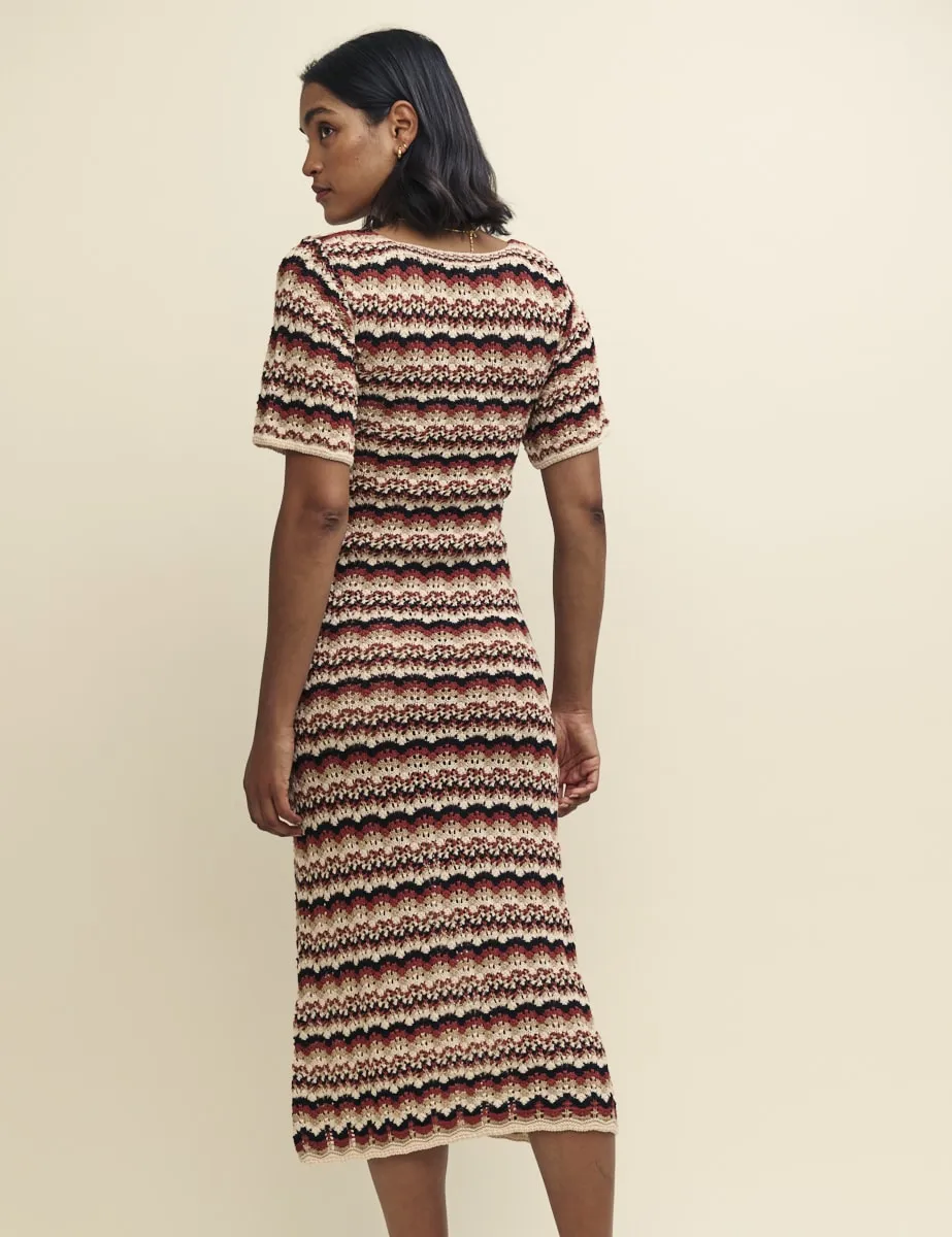 Fearne Cotton Brown Mock-Crochet Knitted Midi Dress