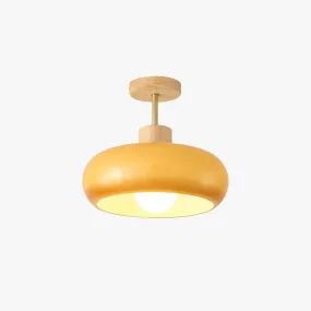 Flush Mount Ceiling Light Cup Minimalist Wood/Glass White/Orange