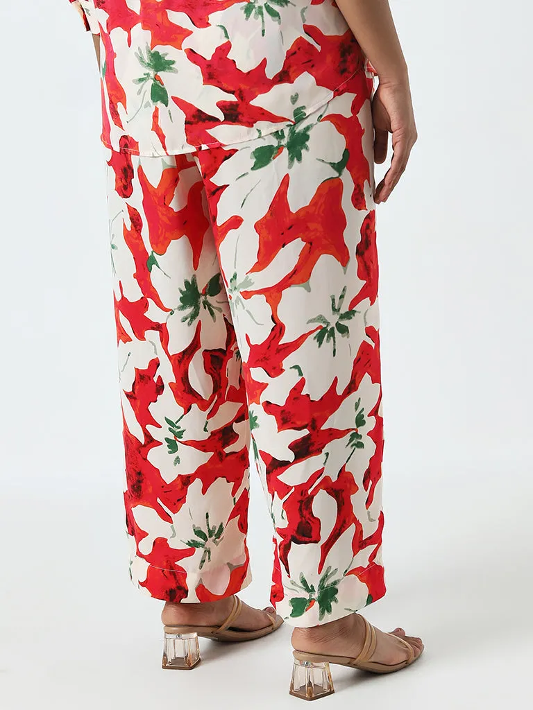 Gia Red Floral Printed High-Rise Pants