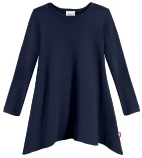 Girls Soft Cotton Jersey Long Sleeve Shark Bite Tunic | Navy