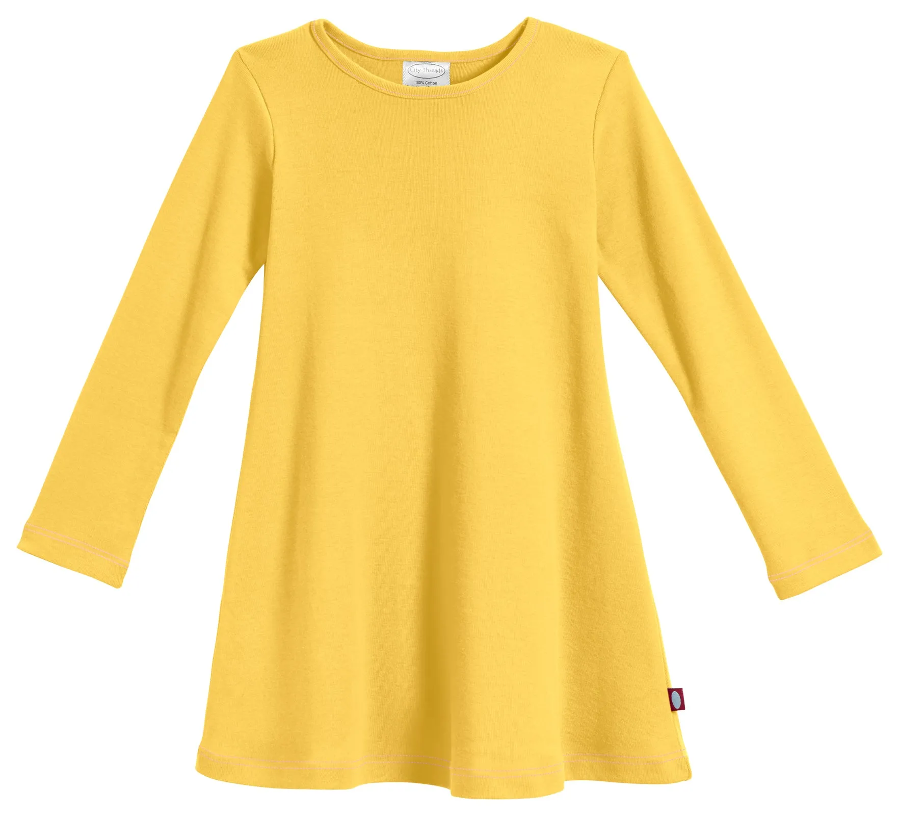 Girls Soft Cotton Long Sleeve Baby Rib Dress | Yellow