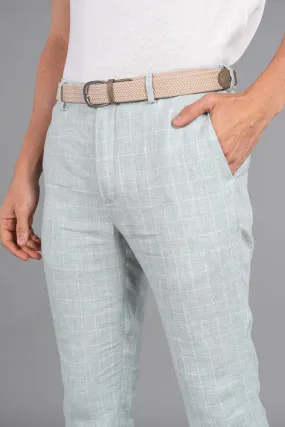 Green Check 100% Linen Pants