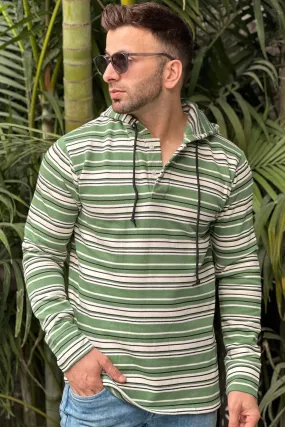 Green Striped Hooded T-Shirt