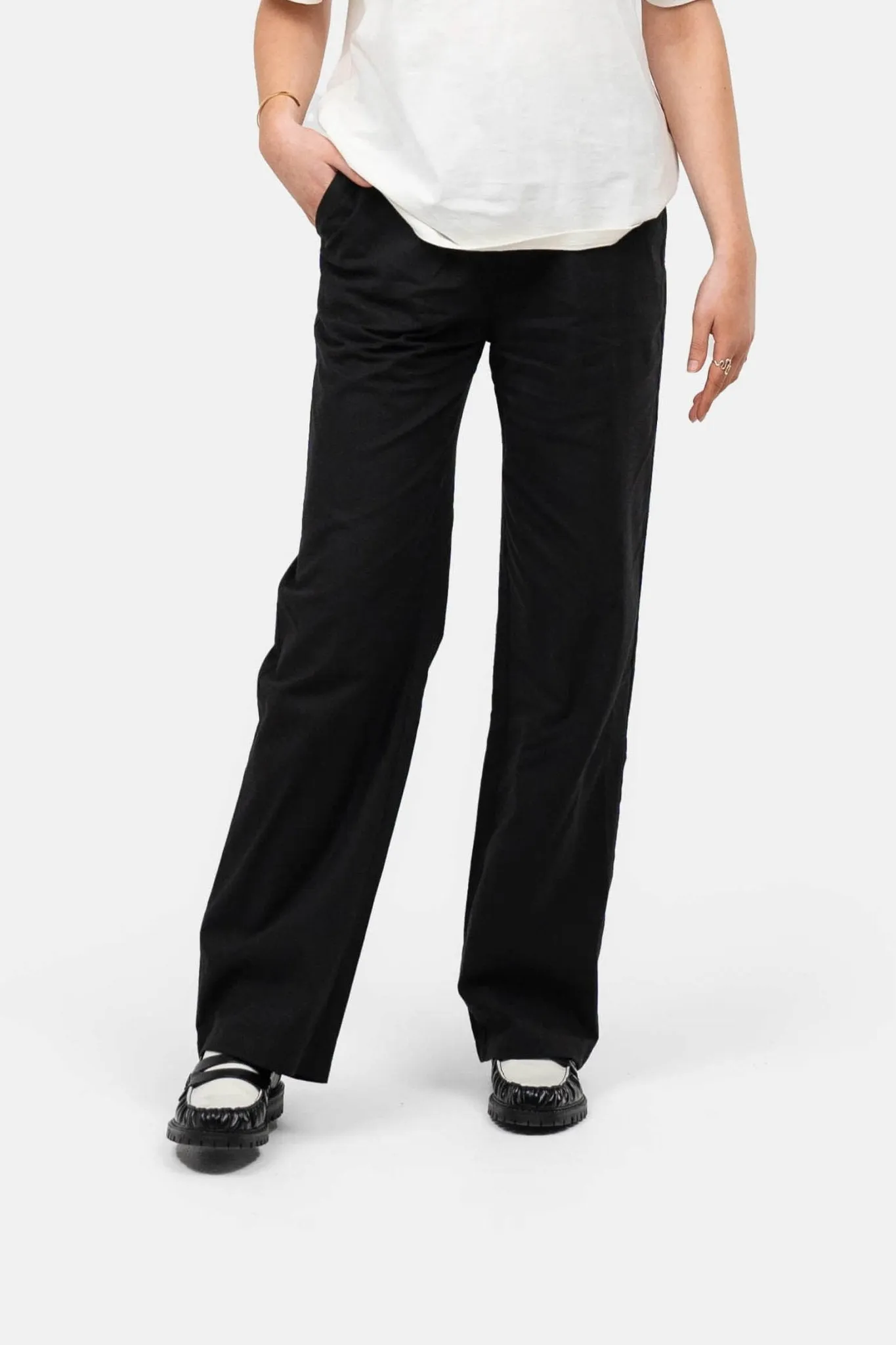 Heavyweight Linen Pants High-waisted Black