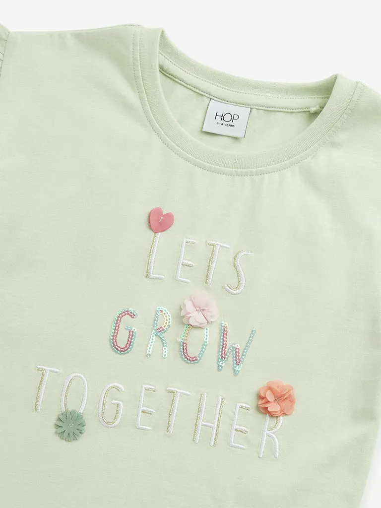 HOP Kids Sage Text Design Top