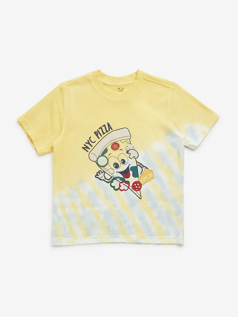 HOP Kids Yellow Pizza Design Cotton T-Shirt