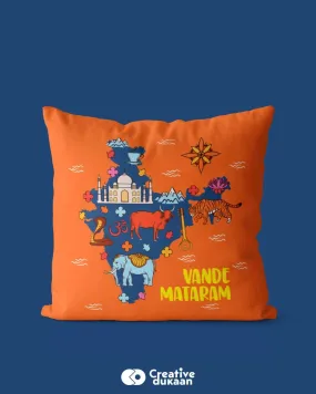 Indian Map Cushion Cover With Creative Design in Orange Colour