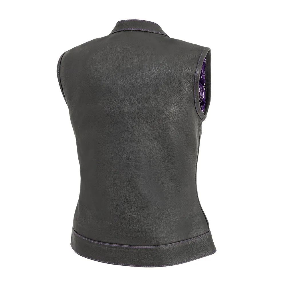 Jessica Women's Motorcycle Leather Vest - Purple - Limited Edition