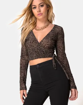 Kayak Wrap Top in Rar Leopard Flock Mesh